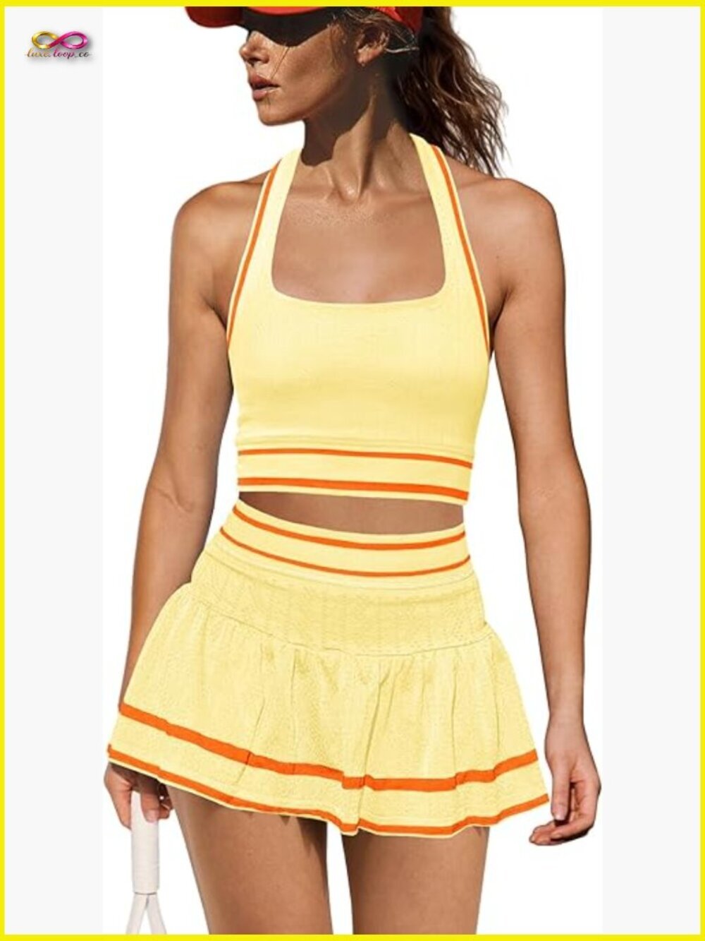 Tennis Skirt Set 2 Piece Athletic Outfit Cropped Tank Top and Skort with Shorts